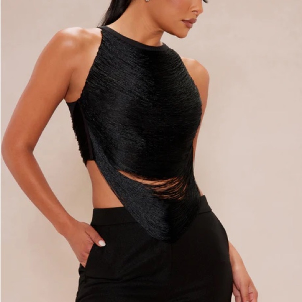 Fashion Nova Black Asymmetrical Ruched Tank Top